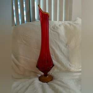 GLOW Large! cadmium sulfide selenium Ruby Swung Vase. Red, yellow edge. Fenton?
